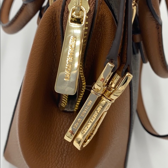 MICHAEL KORS CHARLOTTE LARGE SATCHEL BROWN MULTI - Picture 13 of 16